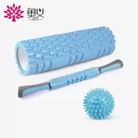 瑜伽柱 男女健身泡沫轴瑜伽轮 肌肉放松球按摩棒瑜伽轴筋膜球三件套 浅蓝