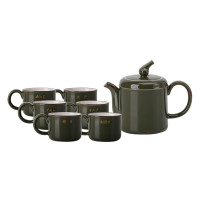 恒福 兵壶自在杯军绿色自带茶隔茶滤居家办公泡茶杯陶瓷整套茶具礼盒 恒福兵壶组