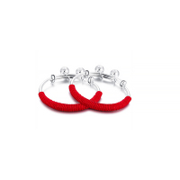 周贝贝珠宝 光面圆棍红绳缠绳宝宝推拉镯宝宝手镯 带福字铃铛 SZ0010(单只)