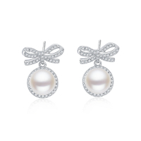 BF璀尚珠宝 蝴蝶 白无瑕淡水珍珠925银耳钉 BFZE0026