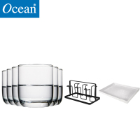 ocean进口无铅玻璃杯水杯牛奶饮料果汁茶杯子6只矮杯配水杯架配托盘套装组合