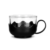 WT紫丁香加厚玻璃透明功夫茶杯 黑色莲花杯*4(S103 )