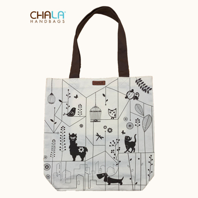 新款chala帆布包女单肩文艺慵懒风小清新大容量ins大学生上课斜挎包 ECO101白色