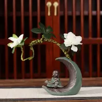 客厅摆件水培植物花器花盆禅意小和尚家居装饰人物摆件陶瓷室内客厅博古架 书小和尚水培