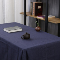 中式防水茶席布书桌布防水苎麻茶桌布禅意素色棉麻方形防尘茶几盖 藏青色