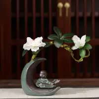 客厅摆件水培植物花器花盆禅意小和尚家居装饰人物摆件陶瓷室内客厅博古架 琴小和尚水培