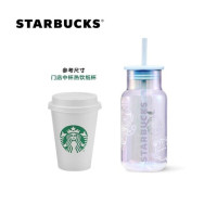 星巴克Starbucks时空穿越款冷变玻璃吸管杯473ml春季新品杯子冷变色杯冷水杯