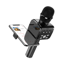 机乐堂 JR-MC3 麦克风全民手机K唱歌话筒迷你直播外放 手持支架K歌麦克风 黑色