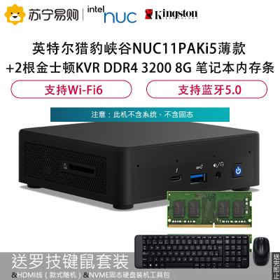 英特尔猎豹峡谷NUC11PAKi5薄款不带系统+2根金士顿KVR DDR4 3200 8G 笔记本内存条