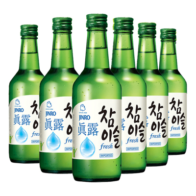 韩国进口新真露竹炭烧酒17.2度360ml*6瓶原味清酒利口预调鸡尾酒