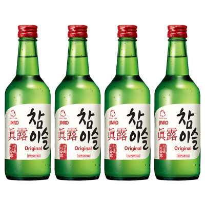 韩国进口新真露竹炭烧酒20.1度360ml*4瓶原味清酒利口预调鸡尾酒
