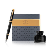 派克(PARKER) 2015IM纯黑丽雅金夹墨水笔+派克 墨水礼盒