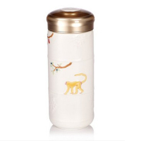 乾唐轩 猴来居上随身杯 双层350ml 牙白·黄猴彩釉(个)