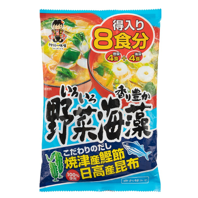 日本原装进口神州一蔬菜味噌·海藻味噌(8份装)190.4g速溶即食速食固体汤料包