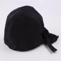 厨师帽带松紧棉布帽,百褶蘑菇帽,黑色