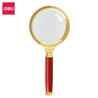 Zs-得力(deli)放大镜老人阅读儿童光学放大镜金属放大镜复古金属框红木手柄架 直径70mm 9096