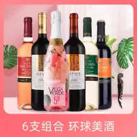 西班牙原瓶进口红酒 爱之湾6支起泡酒红酒桃红葡萄酒白葡萄酒组合 送酒具