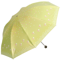 天堂伞 五星闪耀三折加大钢骨黑胶晴雨伞 33252E