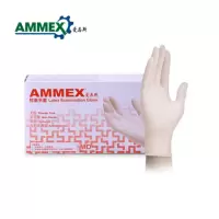 爱马斯AMMEX一次性橡胶乳胶手套乳白色S号 100只/盒