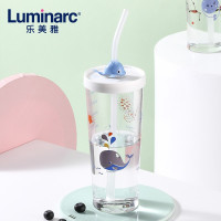 乐美雅(Luminarc)钢化耐热变色吸管杯带刻度玻璃水杯果汁牛奶杯425ml BY