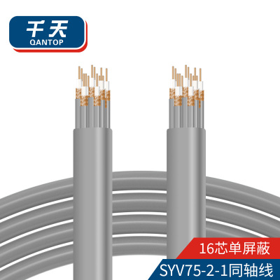 千天(QANTOP)两兆2M线同轴1E电缆射频线SYV-75-2-1 单屏蔽DDF信号线16芯10米QT-SYV16