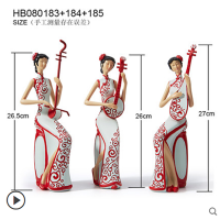 新中 式旗 袍乐 器仕 女摆 件中 国 风软 装工 艺 品