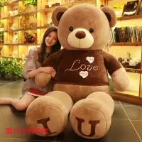毛绒玩具泰迪熊猫布娃娃女生抱抱熊玩偶可爱 棕色(love爱心穿衣熊)约1米高