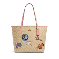 蔻驰COACH女包女士单肩包手提包托特包tote包卡其粉拼徽章 520节日送女友 C3724 IMOT4