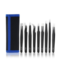 世达(SATA)防静电不锈钢镊子 0145 工具尖头镊子弯头镊子扁头平头工具9件套