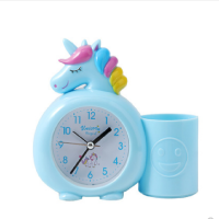 创意小闹钟独角兽蓝色笔筒闹钟1个