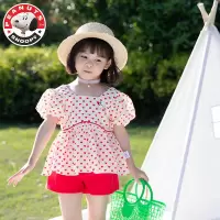 史努比SNOOPY泡泡袖上衣短裤套装夏季洋气小女孩公主裙L038TZ