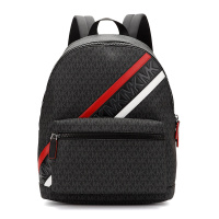 MICHAEL KORS MK 迈克·科尔斯 奢侈品 MK Hudson系列 黑色PVC配皮LOGO印花彩条双肩背包