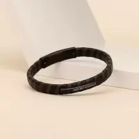 阿玛尼EmporioArmani男士手环商务皮质编织风手链时尚简约男士手链鹰标个性生日礼物送男友EGS2717001