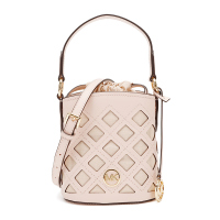 MICHAEL KORS MK 迈克·科尔斯 奢侈品 MK女款粉色皮质配帆布菱形镂空手提单肩斜挎水桶包