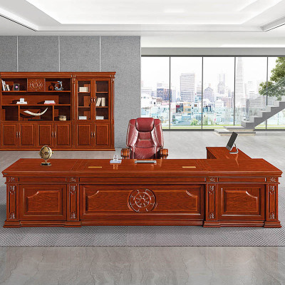 慧采云 办公家具老板桌总裁桌大班台办公桌油漆实木贴皮经理桌3.8m
