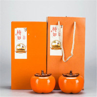柿子陶瓷密封罐创意茶叶罐礼盒套装礼品柿柿如意茶叶罐双罐柿子(含精美盒)