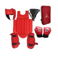 兵戎 散打护具全套装儿童格斗搏击拳击护具4/5/6件套头盔护甲拳击手套护腿护裆  儿童红色6件套