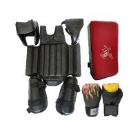 兵戎 散打护具全套装儿童格斗搏击拳击护具4/5/6件套头盔护甲拳击手套护腿护裆  成人黑色6件套