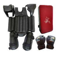 兵戎 散打护具全套装儿童格斗搏击拳击护具4/5/6件套头盔护甲拳击手套护腿护裆  儿童黑色6件套