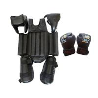 兵戎 散打护具全套装儿童格斗搏击拳击护具4/5/6件套头盔护甲拳击手套护腿护裆  儿童黑色5件套