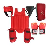 兵戎 散打护具全套装儿童格斗搏击拳击护具4/5/6件套头盔护甲拳击手套护腿护裆  成人红色6件套