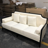 易企采 三人位皮艺沙发2200*900*850mm 办公沙发新中式实木沙发组合布艺沙发样板间售楼处洽谈轻奢家具接待