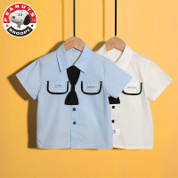 史努比(SNOOPY)儿童夏季短袖白衬衫带领结套装男宝宝夏装洋气时髦男童帅气休闲中小童潮童装L017C