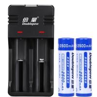 军根 18650锂电池强光手电筒专用充电锂电池尖头3.7v充电电池套装大容量 USB充电器+2节18650平头 gk