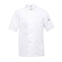 衣吧客 半袖工作服 厨师服 经典双排扣短袖夏季纯色透气耐洗厨房工装 M-4XL 尺码备注