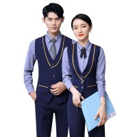 衣吧客 职业马甲套装 工作服 工装 马甲+女裤子+女衬衣+女半袖 蓝色套装