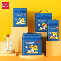 得力70808-30儿童马克笔套装 双头无酒精味不易渗纸水彩笔绘画美术课图画笔 便携布袋30色布袋70808-30