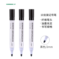 三木(SUNWOOD)效率王系列 10支装黑色 单头油性白板笔 会议物流绘画速干型白板笔 P3
