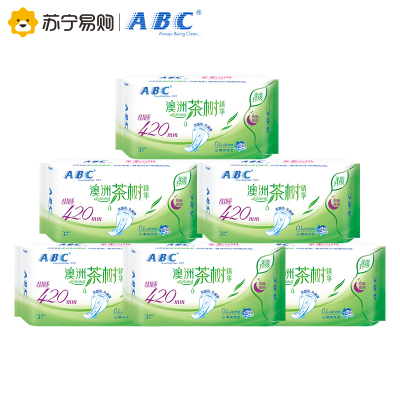 ABC卫生巾超长甜睡夜用棉柔茶树精华卫生巾420mm*3片*6包 N89