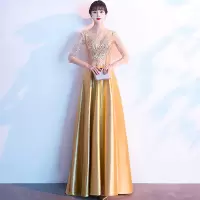 主持人晚礼服 宴会气质轻奢小众高端金色大合唱演出服